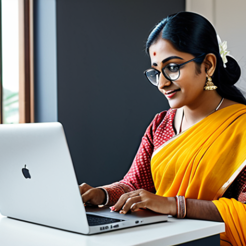 Home 6 ** "A professional Bengali woman in a modest sari, working on a laptop at a bright, modern co-working space. Safe for work, appropriate content, fully clothed, perfect anatomy, natural pose, professional. Focus on her engagement and productivity. Family-friendly."
**
